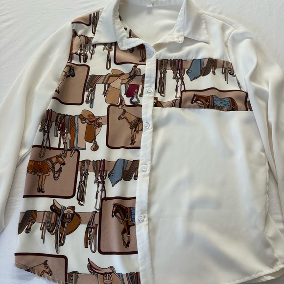 Equestrian Print Button-Up Blouse - Picture 7 of 7